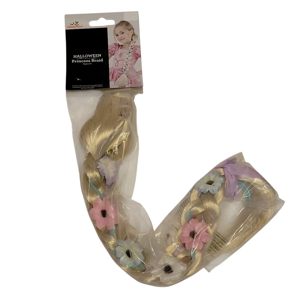 Princess Braid Hair Piece‎ Wig Halloween Costume Accessory Girls Blonde Flowers